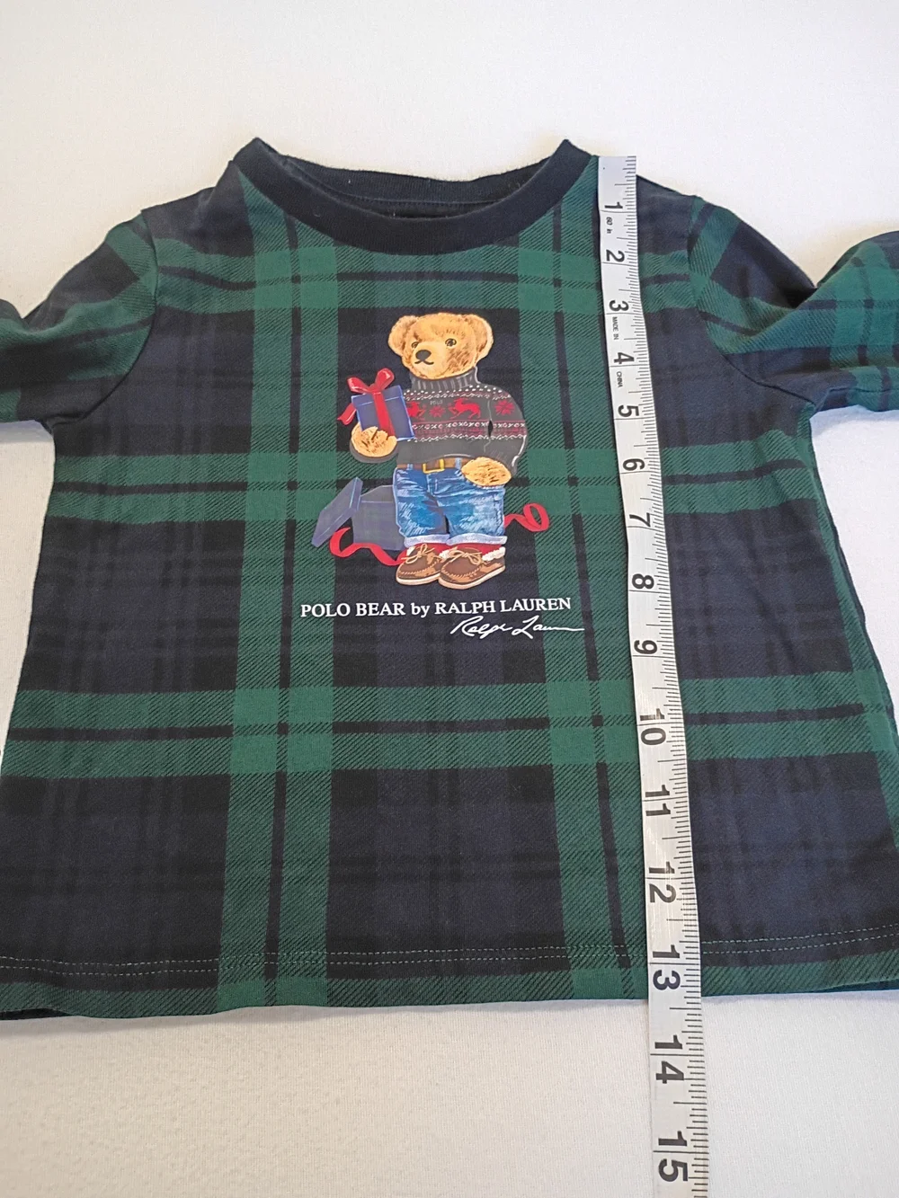 Polo Ralph Lauren Plaid Holiday Polo Bear Long Sleeve Size 18M Black Green